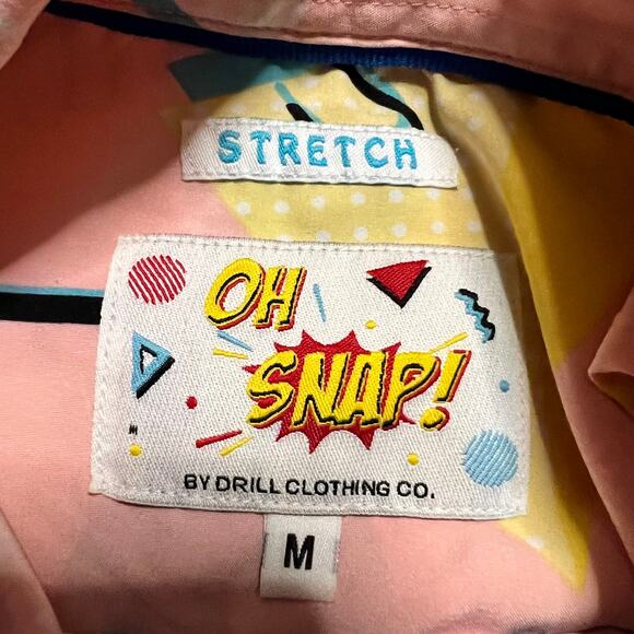 Oh Snap Shirt Mens Medium Light Pink Geometric Performance Button Up Beach - Picture 5 of 7